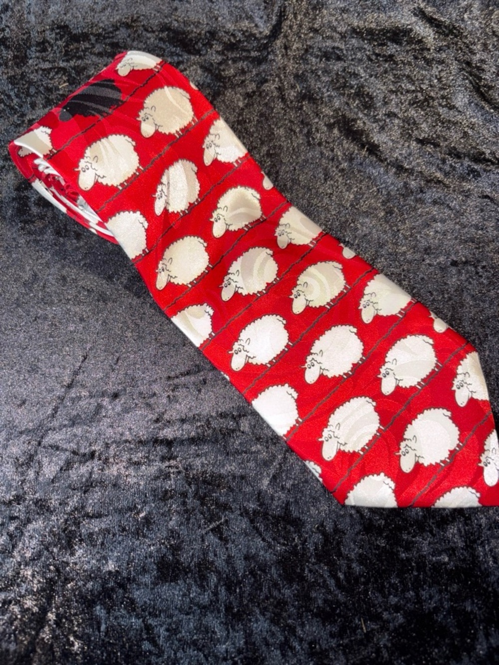 Renaissance Necktie Red Sheep Novelty Black Sheep Y2K EUC